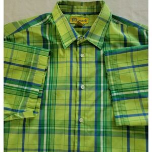 PJ Mark Men's Green / Blue Plaid Short-Sleeve Button-Up Shirt Size 3XL